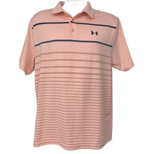 Under Armour Men's L Golf The Playoff Polo Coral Gray Stripe Short Sleeve